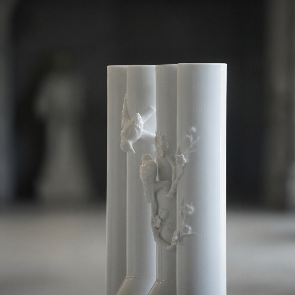 花香一世 八方新氣 白瓷花器 限量收藏 鳥語花香 局部 四季如春 喜鵲相守