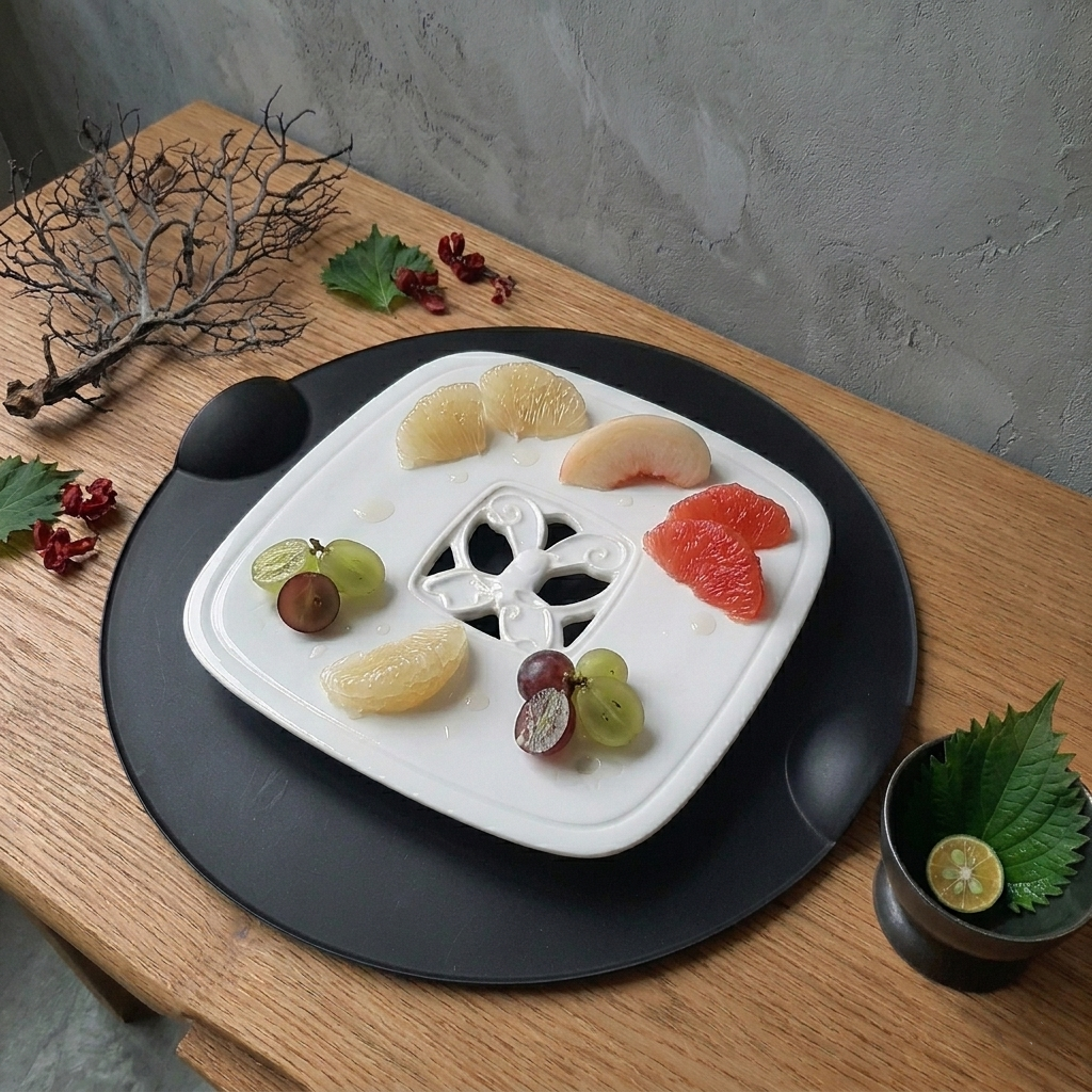 適合個人輕食、水果的精緻擺盤——白瓷純白讓食物的色彩成為主角,蝴蝶紋飾為日常用餐增添節慶感。