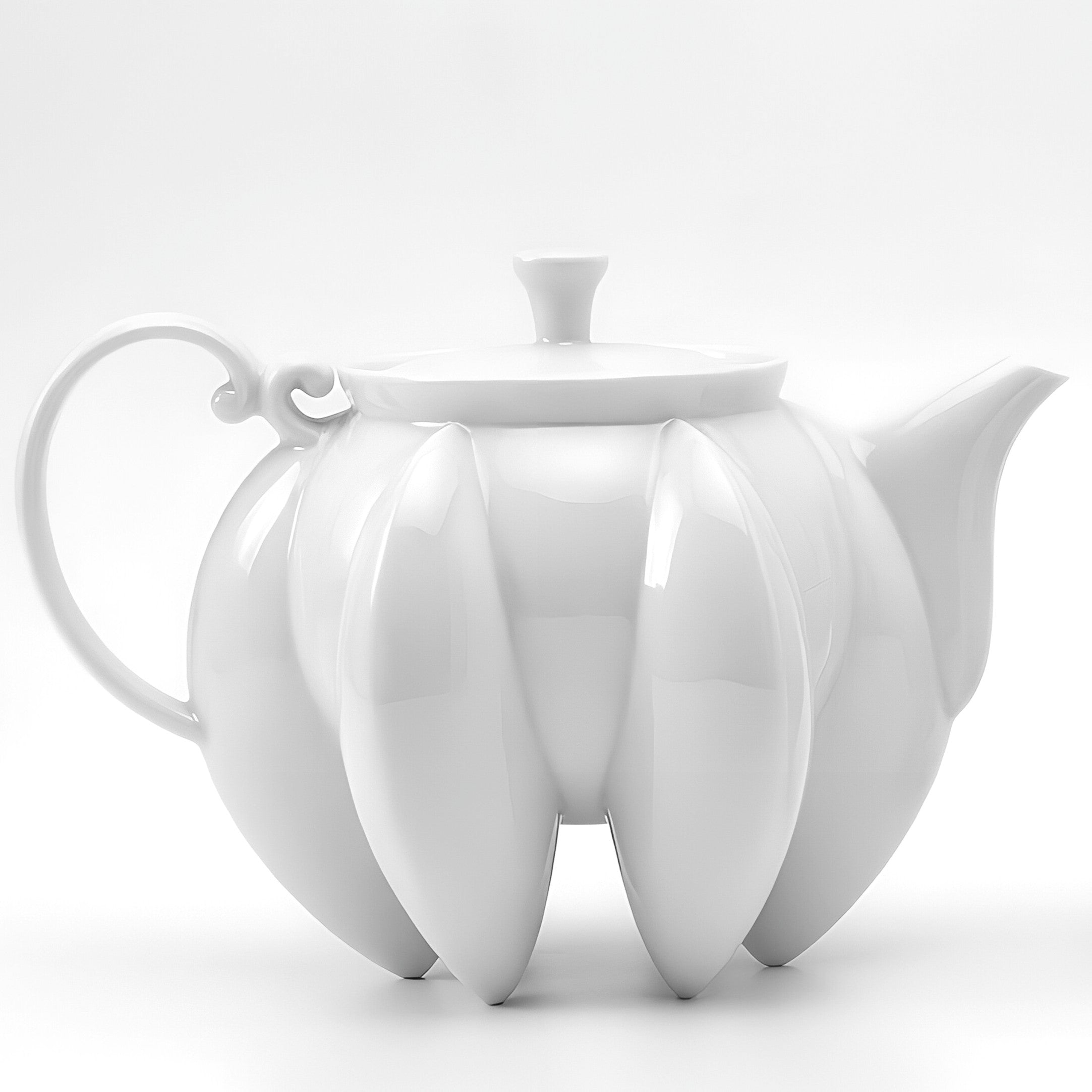 荷花 白瓷 六足茶壺茶杯組 蓮花