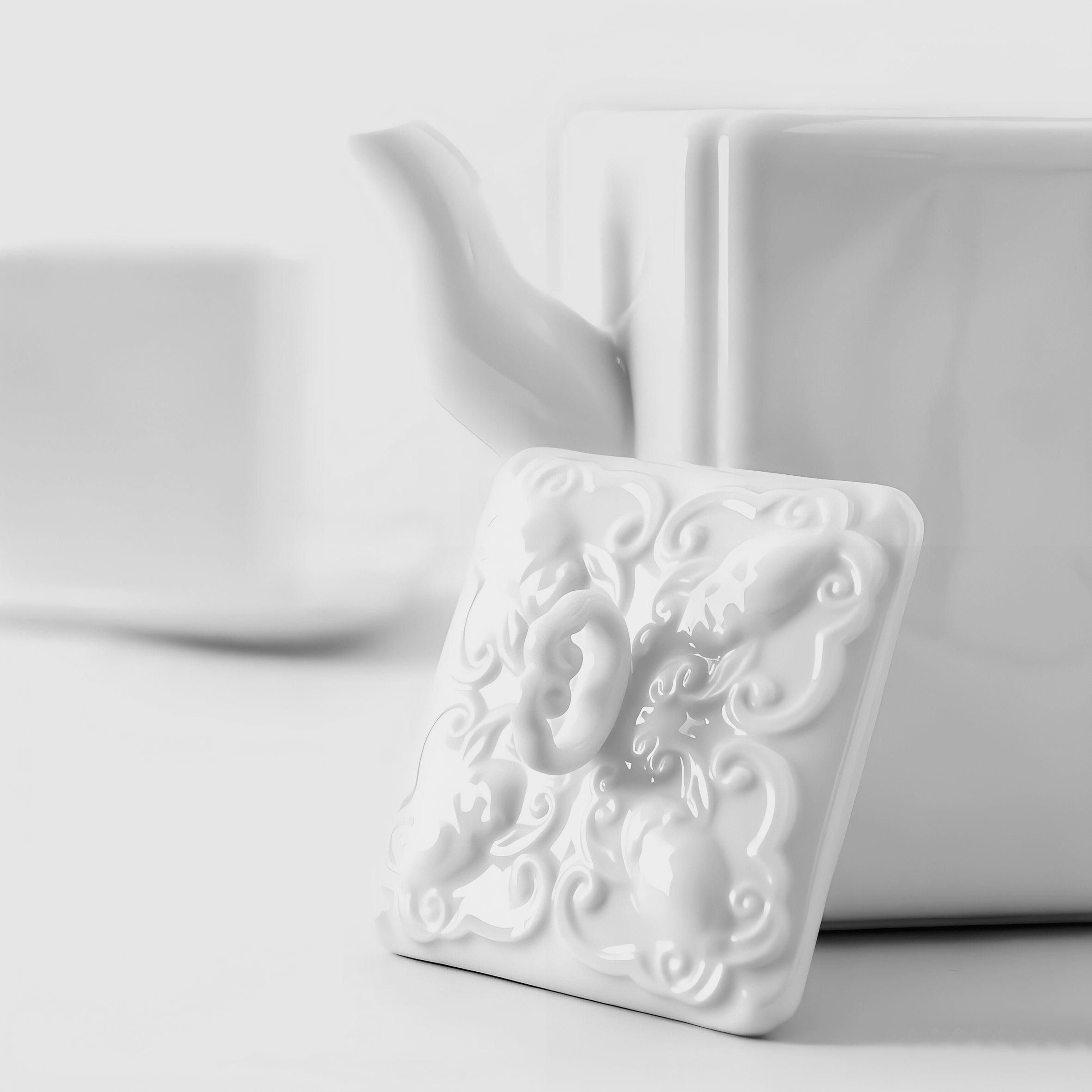 八方新氣 鴻福 造形壺 茶壺 瓷器 白瓷 禮物 瓷壺 茶具 咖啡杯 茶杯 蝙蝠 壺蓋特寫