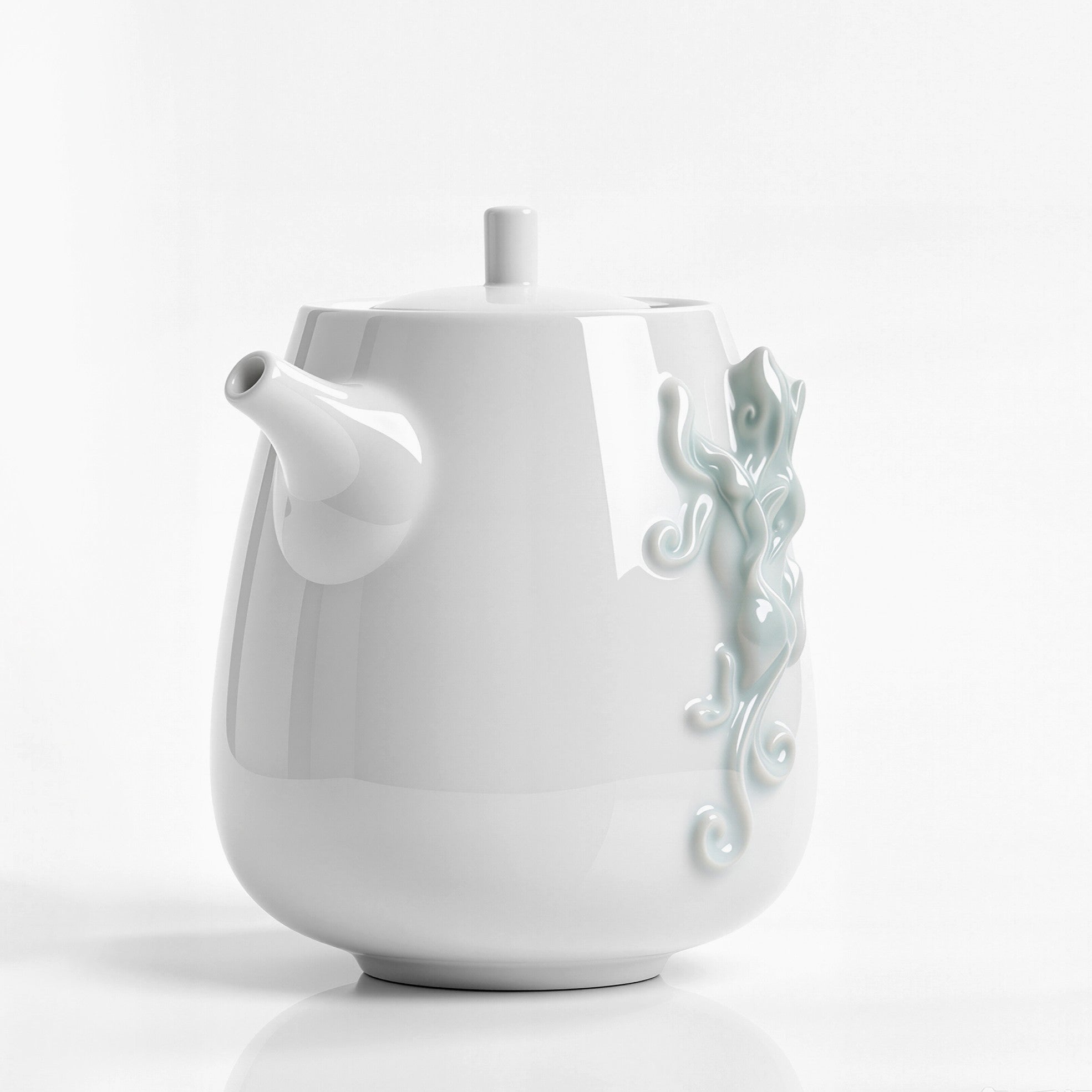 白瓷茶壺 登高 螭吻意象 居家美學 茶具 圓潤壺身造型形 送禮