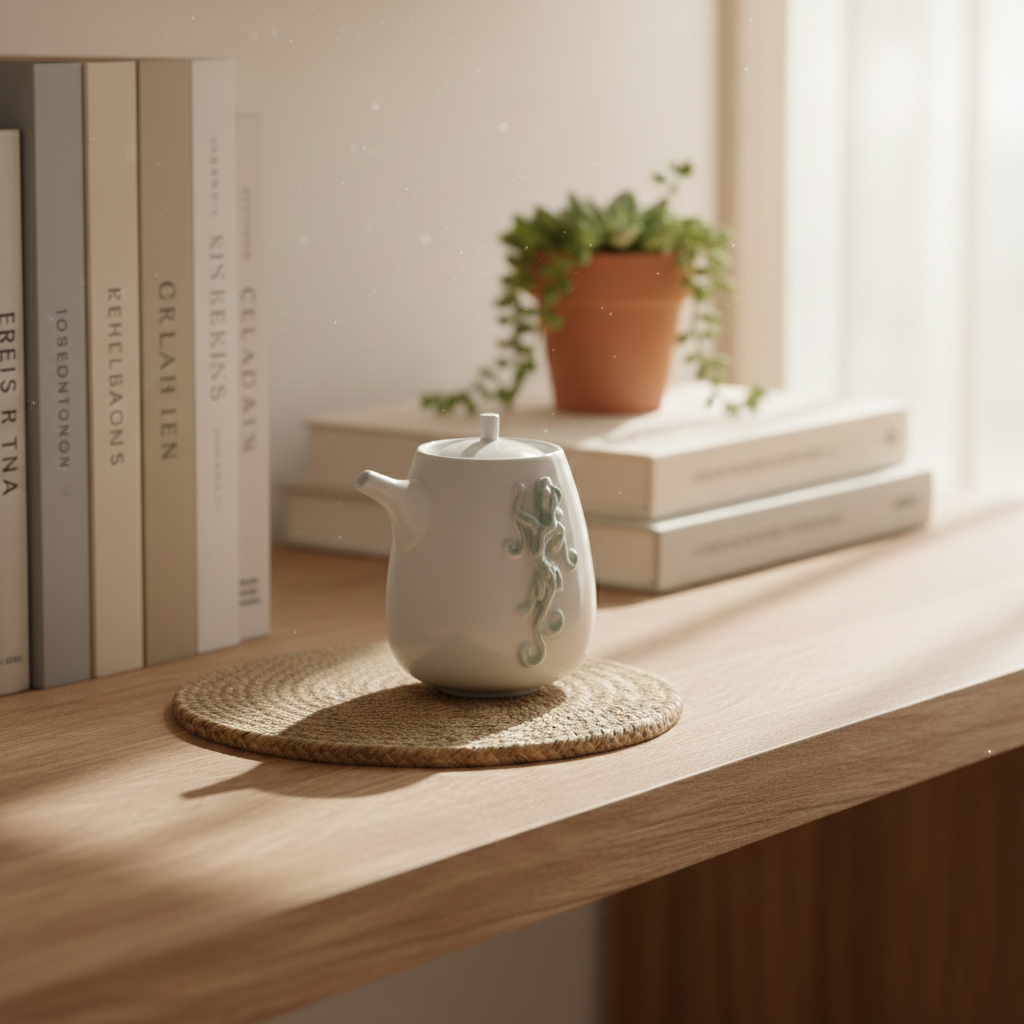 白瓷茶壺 登高 螭吻意象 居家美學 茶具 圓潤壺身造型形 送禮
