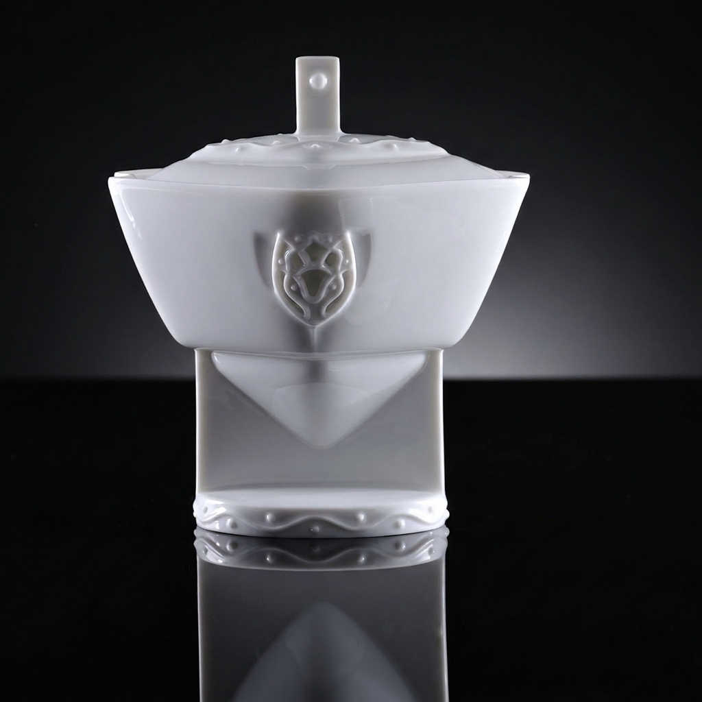 祭白瓷蓋杯窗花鏤空・花苞微開浮雕細節・八方新氣NewChi Porcelain