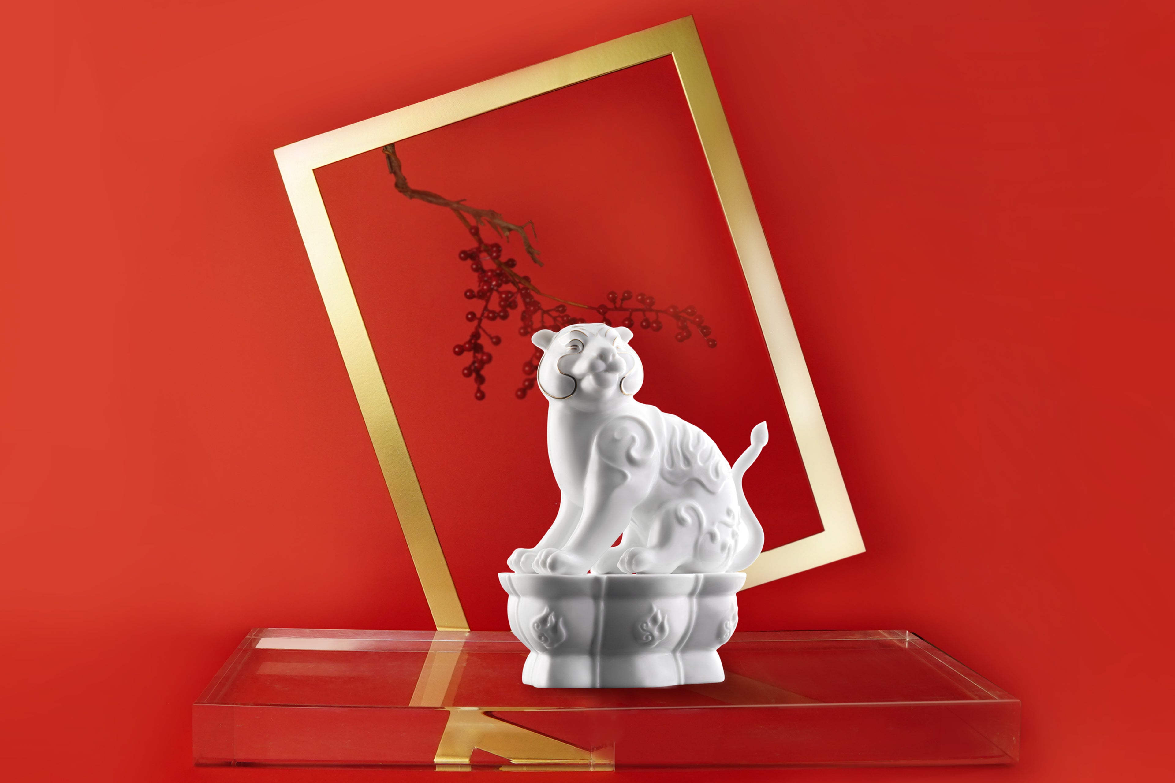 八方新氣 達觀 生肖虎 白瓷 瓷偶 擺飾