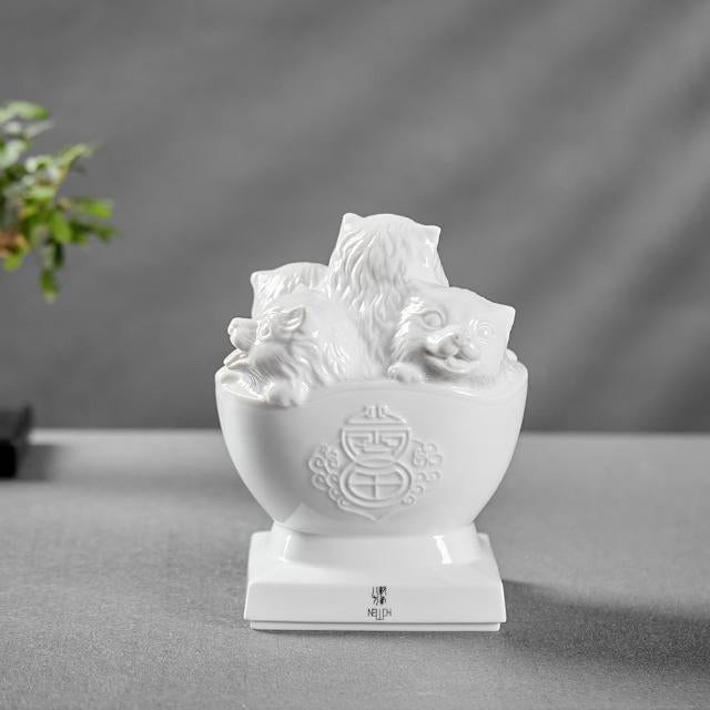 八方新氣 生肖狗 五福臨門 瓷偶 瓷器 擺飾 白瓷 禮物 印璽 印章