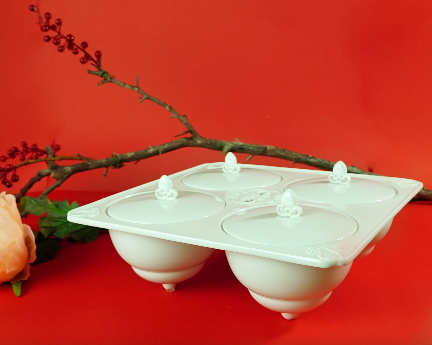 八方新氣 四季好風景 瓷盒 傳家寶 擺飾 禮物 收納盒 白瓷 水果盒