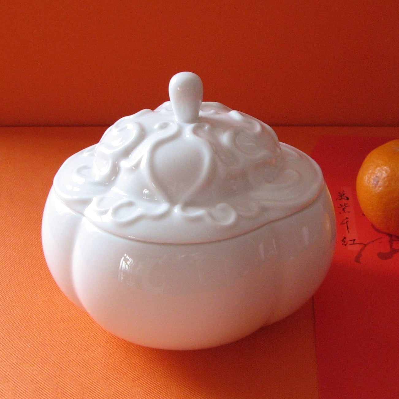 八方新氣 瓷器 送禮 豐祿 陶瓷 瓷盒 收納盒 白瓷 擺飾 禮物 糖果盒 瓜果盒 柿子 事事如意