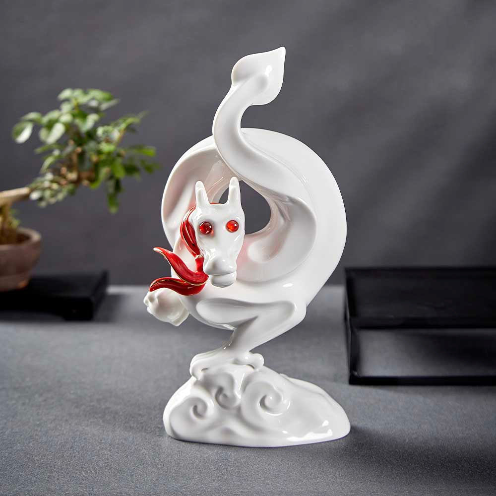 八方新氣 龍 瓷偶 乾坤在握 瓷器 擺飾 印璽 印章 白瓷 禮物