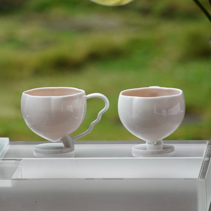 花神白瓷茶杯側面・波浪提耳工藝細節・八方新氣 NewChi Porcelain
