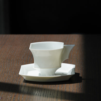 帝國記憶 杯盤組 白瓷藝術 造形杯 方杯 長盤 咖啡杯盤 亮面
