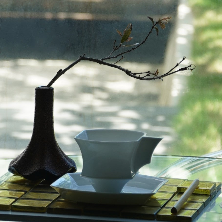 帝國記憶 杯盤組 白瓷藝術 造形杯 方杯 長盤 咖啡杯盤 亮面