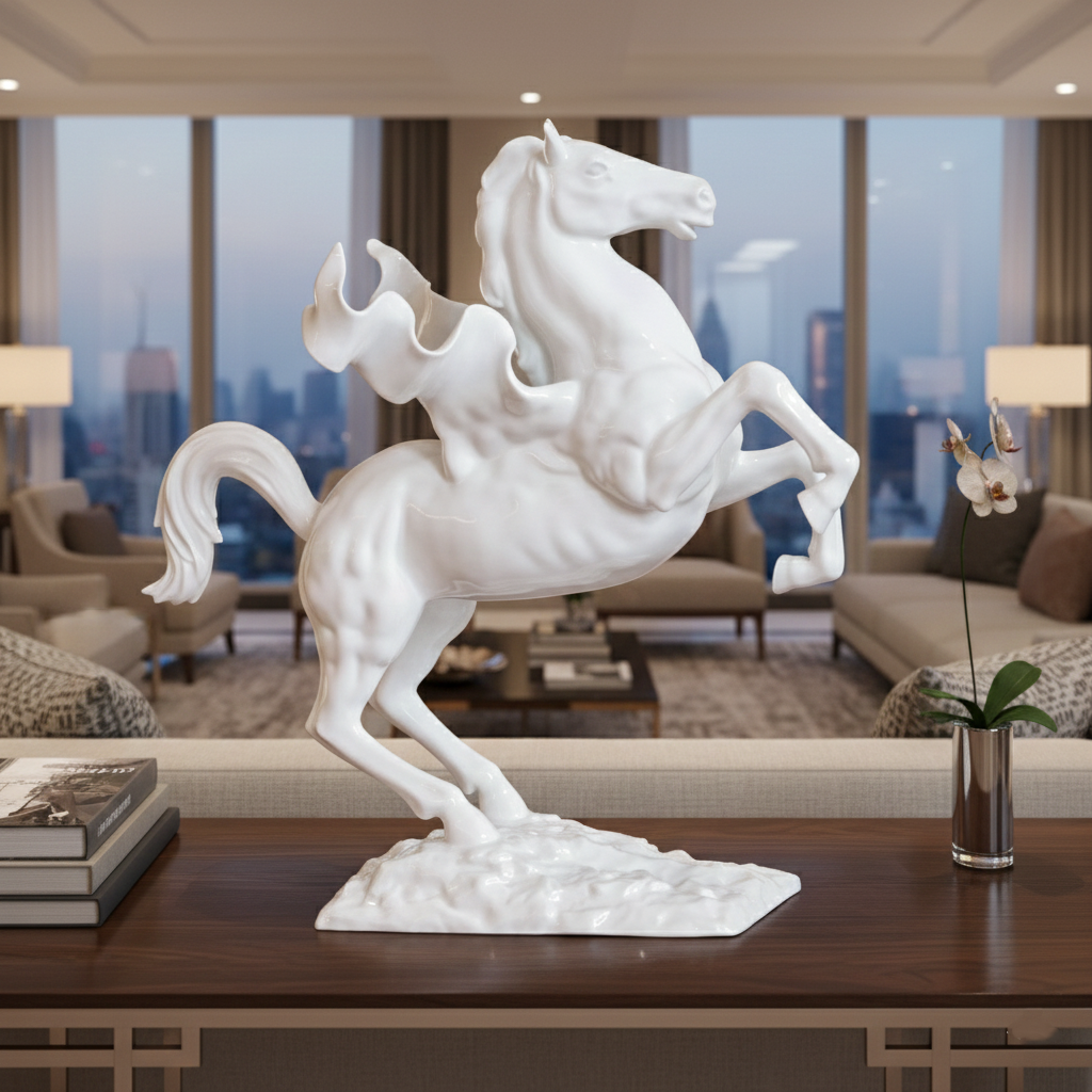 白瓷飛馬藝術擺飾，象徵馬到成功與突破蛻變 居家生活 馬年禮物