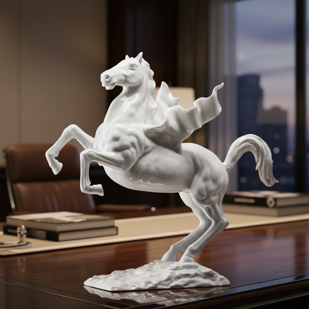 白瓷飛馬藝術擺飾，象徵馬到成功與突破蛻變 居家生活 馬年禮物