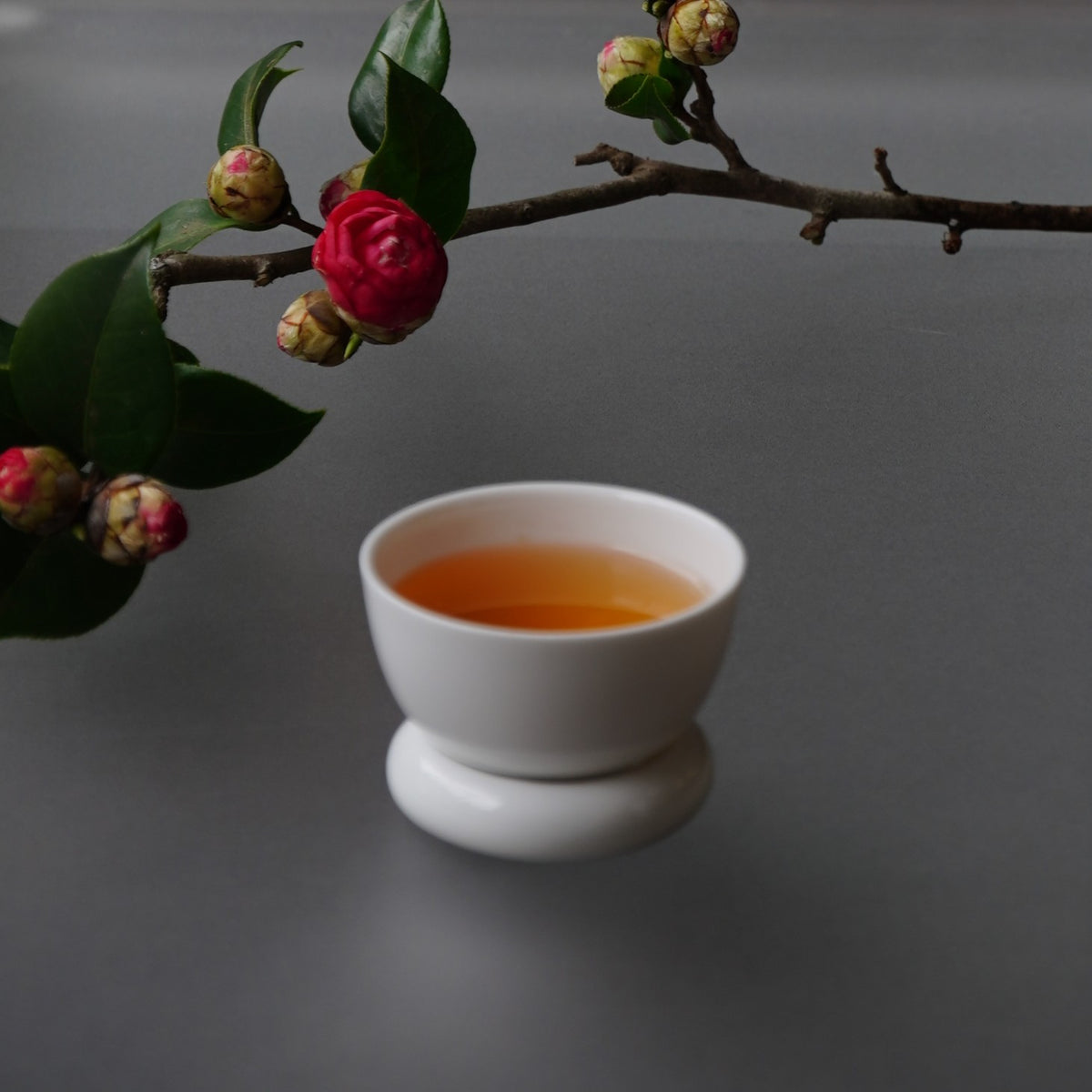 日出望月與圓好夢亮面白瓷茶杯與花藝｜溫潤透明釉與極簡東方美學