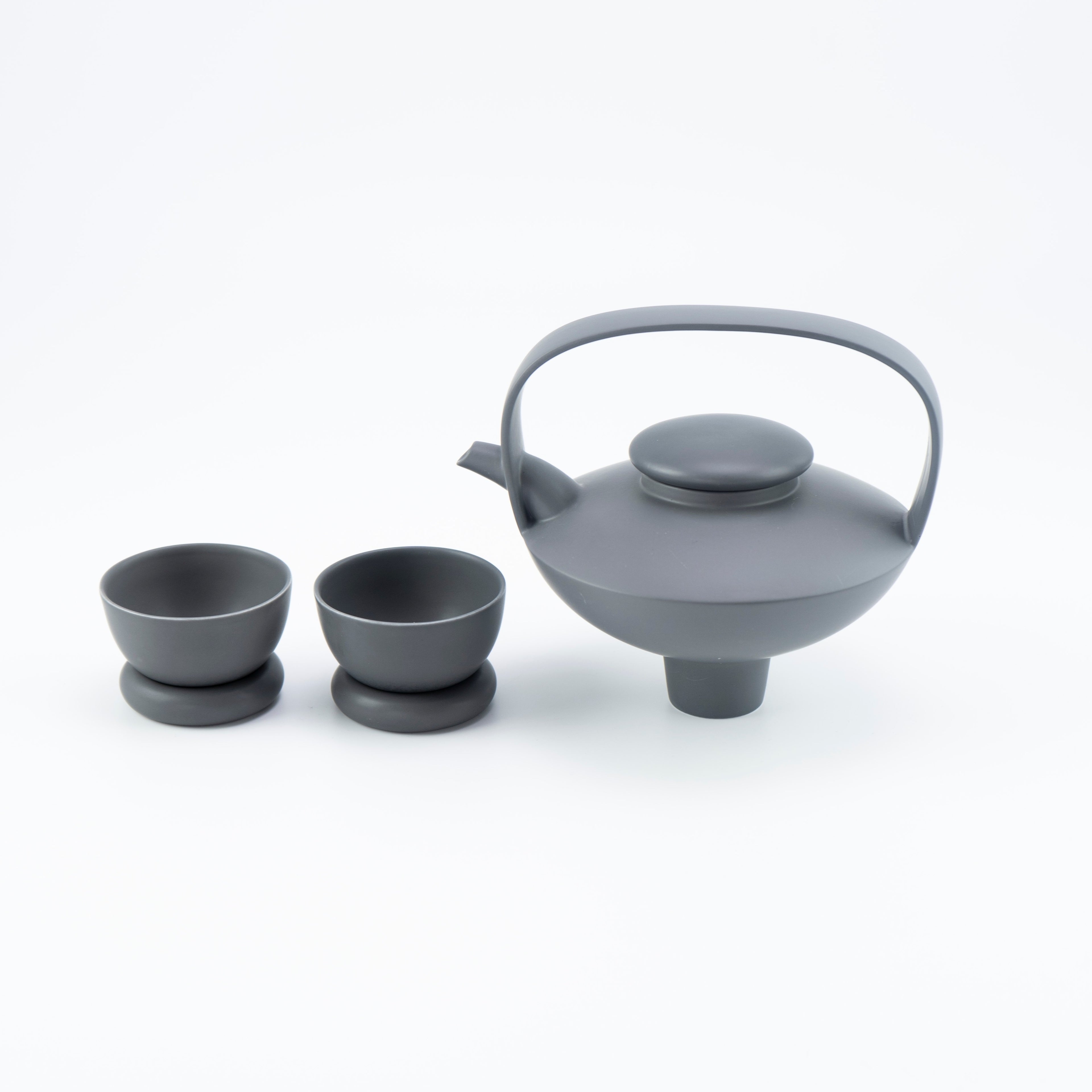 日出望月黑霧茶壺與茶杯組｜霧黑瓷現代東方茶器