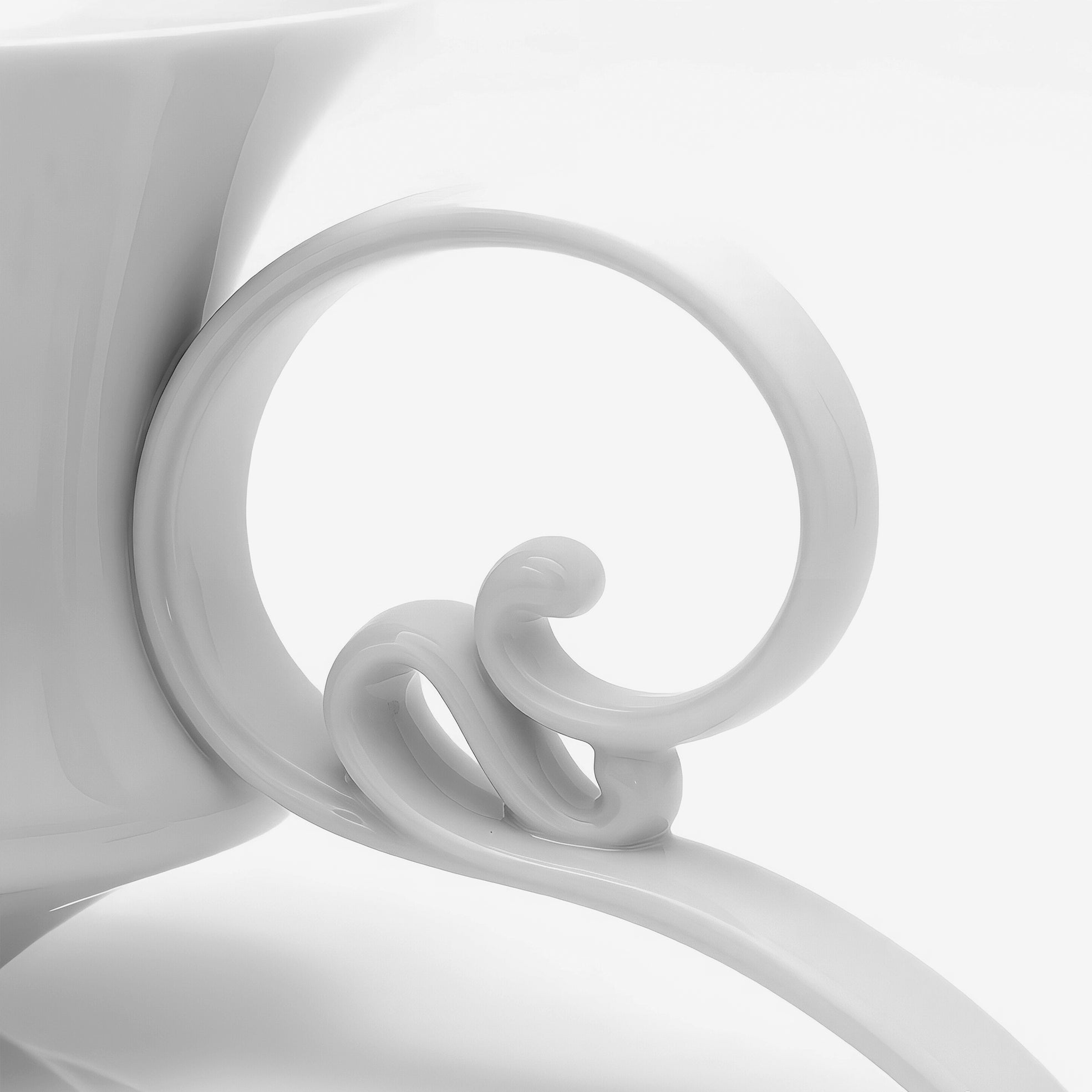 風影造形壺 居家生活 白瓷 藝術 八方新氣 亮白色 雲紋造型的壺把特寫