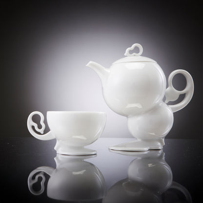 秋躍幸福 八方新氣 藝術造形杯 壺 葫蘆 白瓷 茶具組 荼器 居家生活