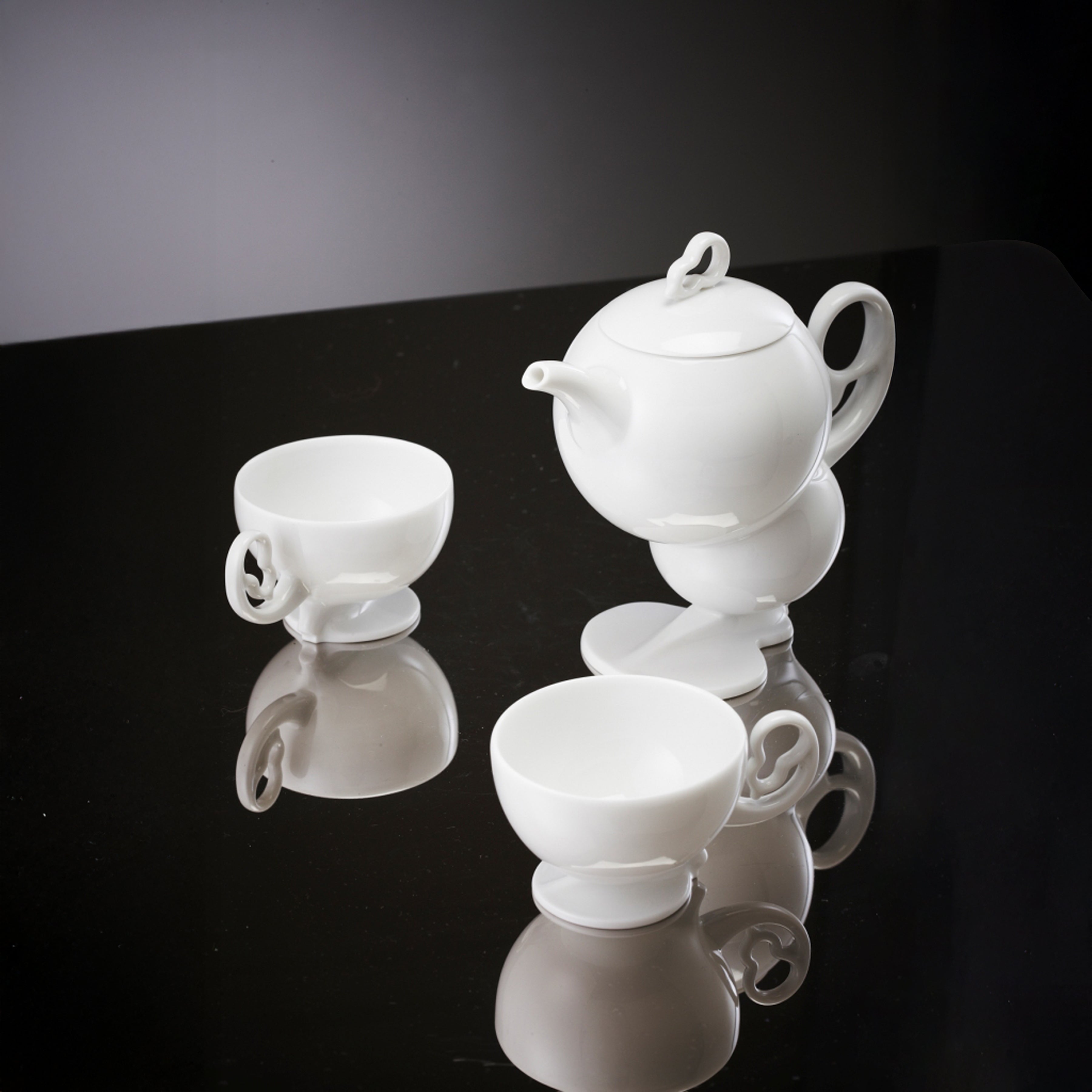 秋躍幸福 八方新氣 藝術造形杯 壺 葫蘆 白瓷 茶具組 荼器 居家生活