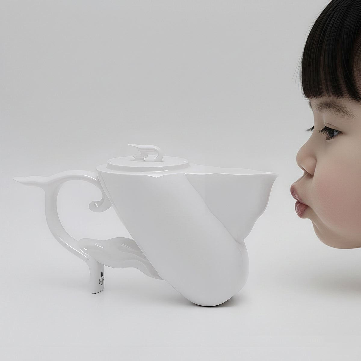 孩子湊近〈風舞〉系列茶壺
