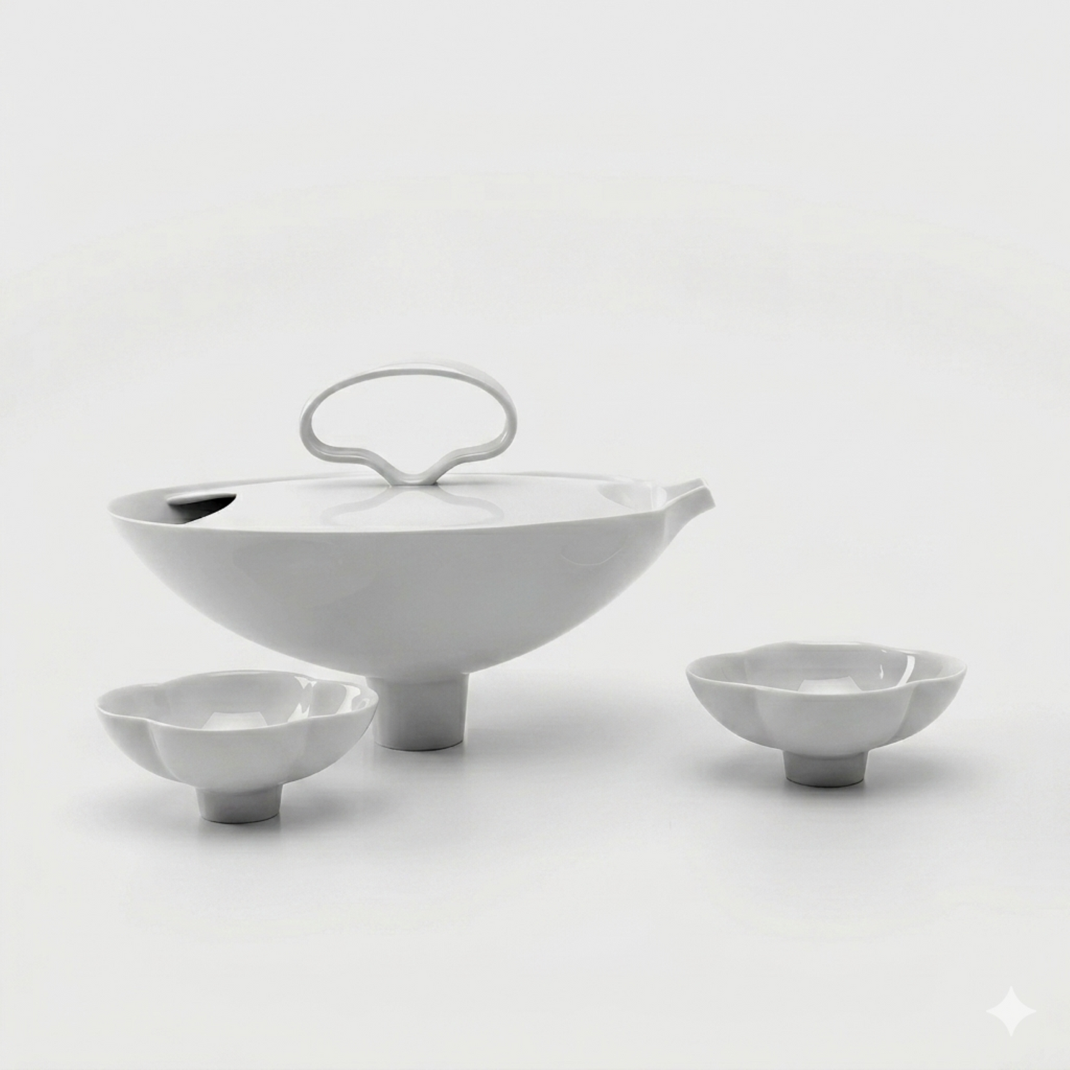 行雲亮白茶壺與茶杯組｜現代東方白瓷茶器