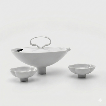 行雲亮白茶壺與茶杯組｜現代東方白瓷茶器