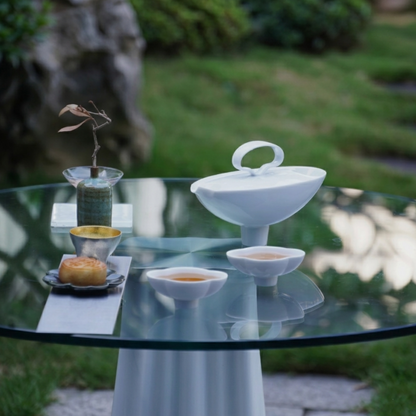 行雲亮白茶壺與茶杯組｜現代東方白瓷茶器