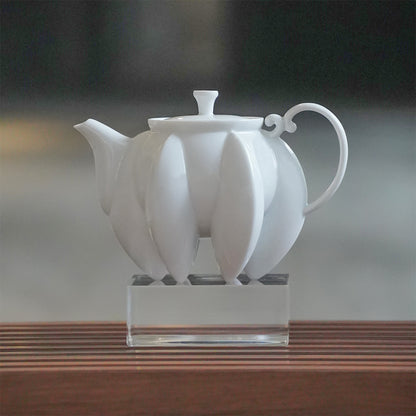 荷花白瓷六足茶壺側面・六足底座工藝細節・八方新氣 NewChi Porcelain