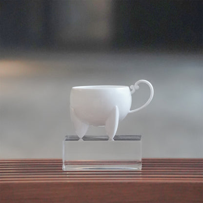 荷花白瓷高足茶杯正側面・蓮花杯身造型・八方新氣 NewChi Porcelain