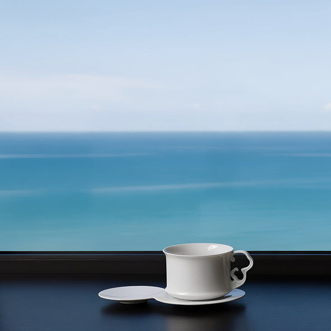 海洋 咖啡杯盤組 八方新氣 白瓷器 送禮 杯子 把手 8字型雙盤
