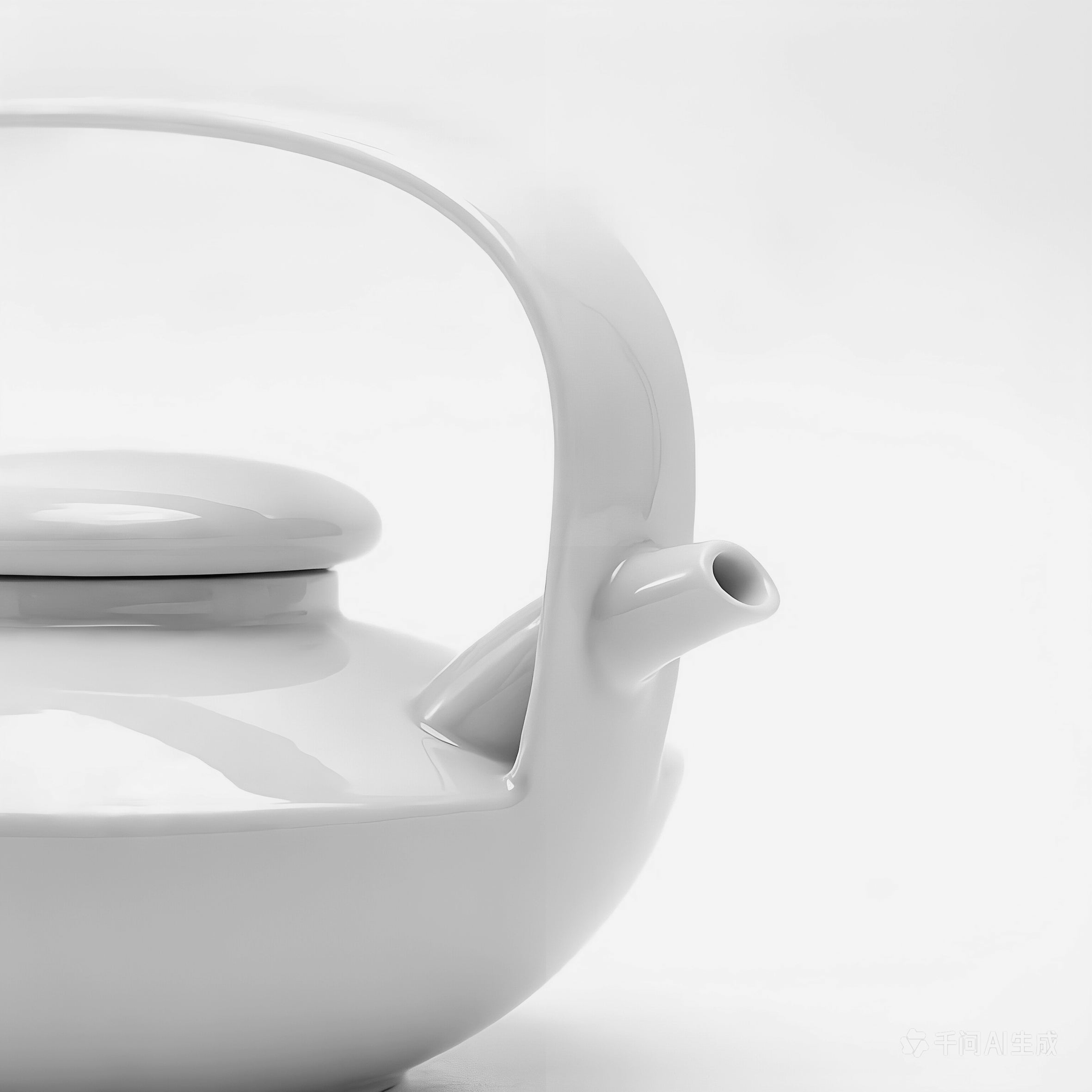 八方新氣 日出望月 創意茶具 亮面 白色 造形壼 茶器 居家生活 壺嘴局部特寫