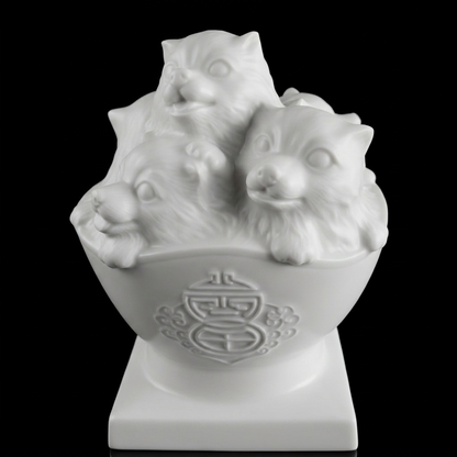 八方新氣 生肖狗 五福臨門 瓷偶 瓷器 擺飾 白瓷 禮物 印璽 印章