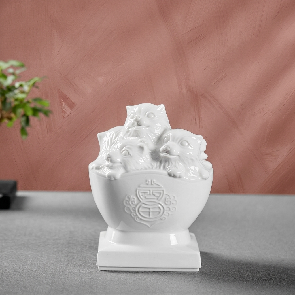 八方新氣 生肖狗 五福臨門 瓷偶 瓷器 擺飾 白瓷 禮物 印璽 印章