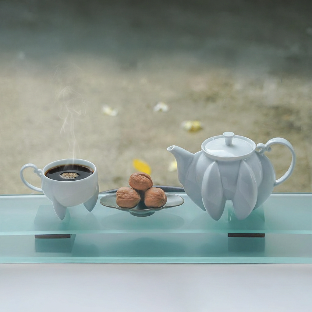 荷花白瓷茶杯現代茶席・高足設計細節・八方新氣 NewChi Porcelain