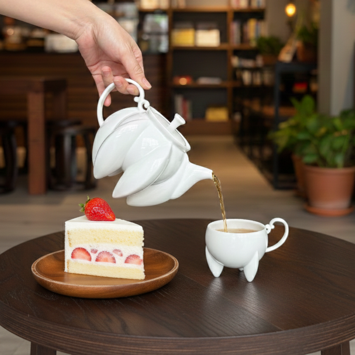 荷花白瓷六足茶壺木質背景・東方哲思高端茶器禮物・八方新氣 NewChi Porcelain