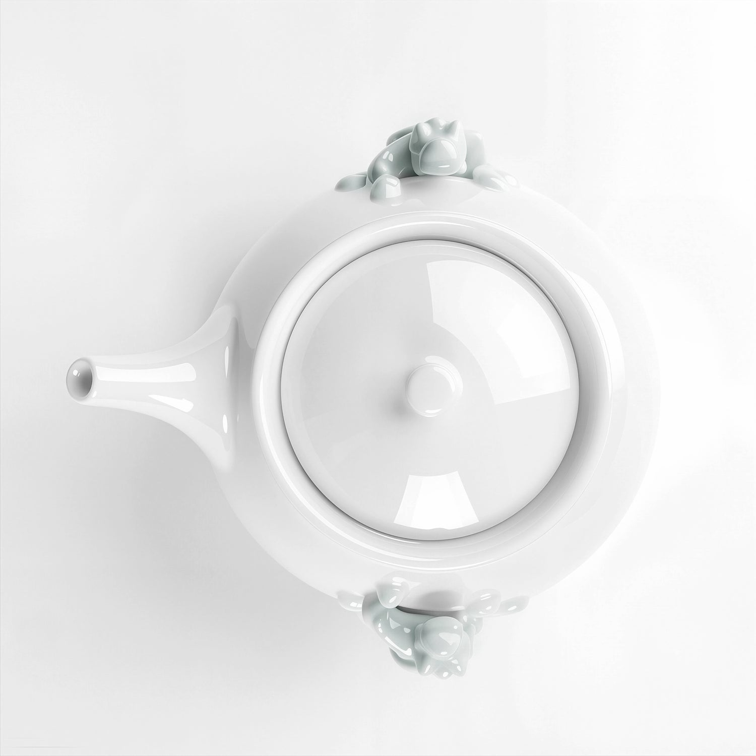 白瓷茶壺 登高 螭吻意象 居家美學 茶具 圓潤壺身造型形 送禮 空拍特寫