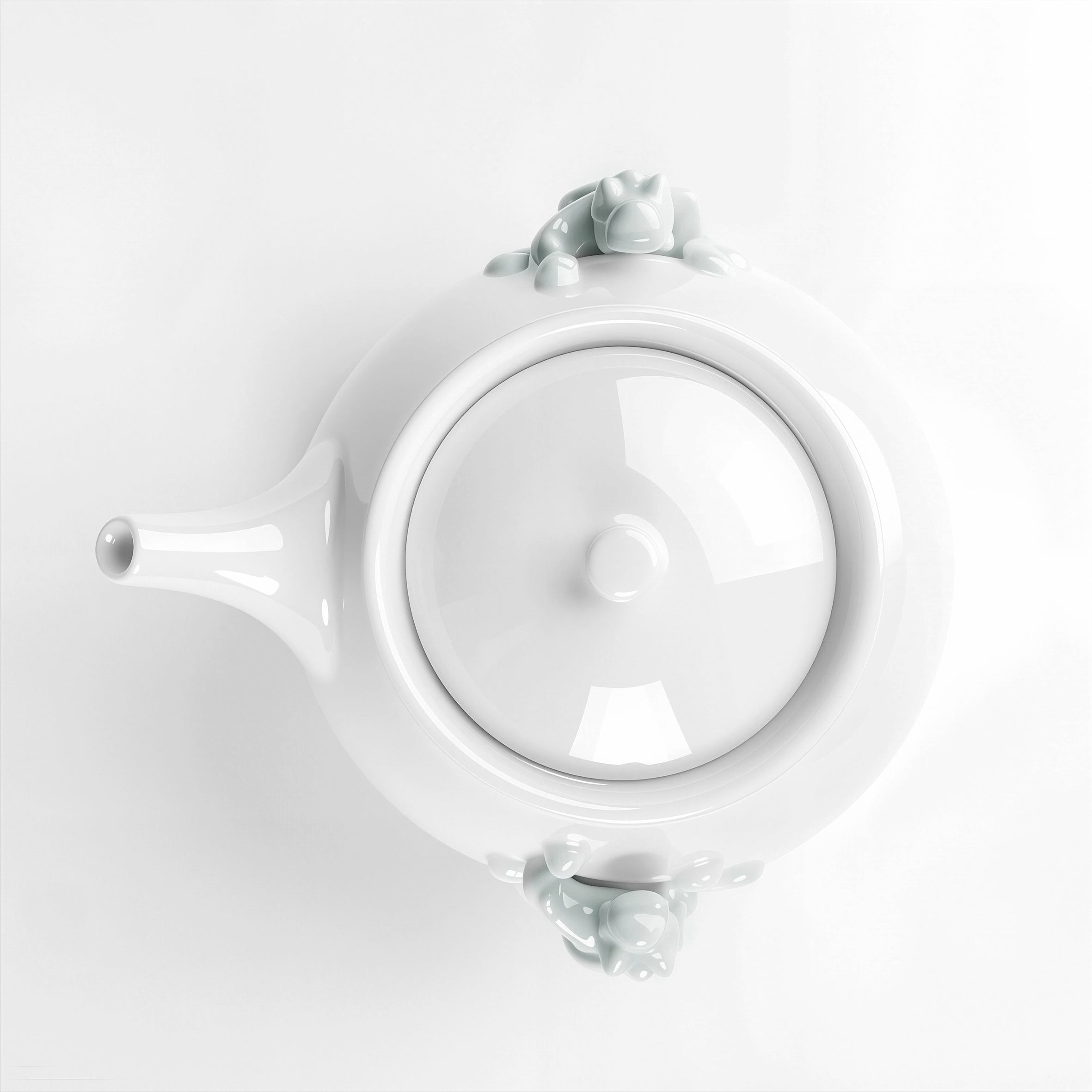白瓷茶壺 登高 螭吻意象 居家美學 茶具 圓潤壺身造型形 送禮 空拍特寫