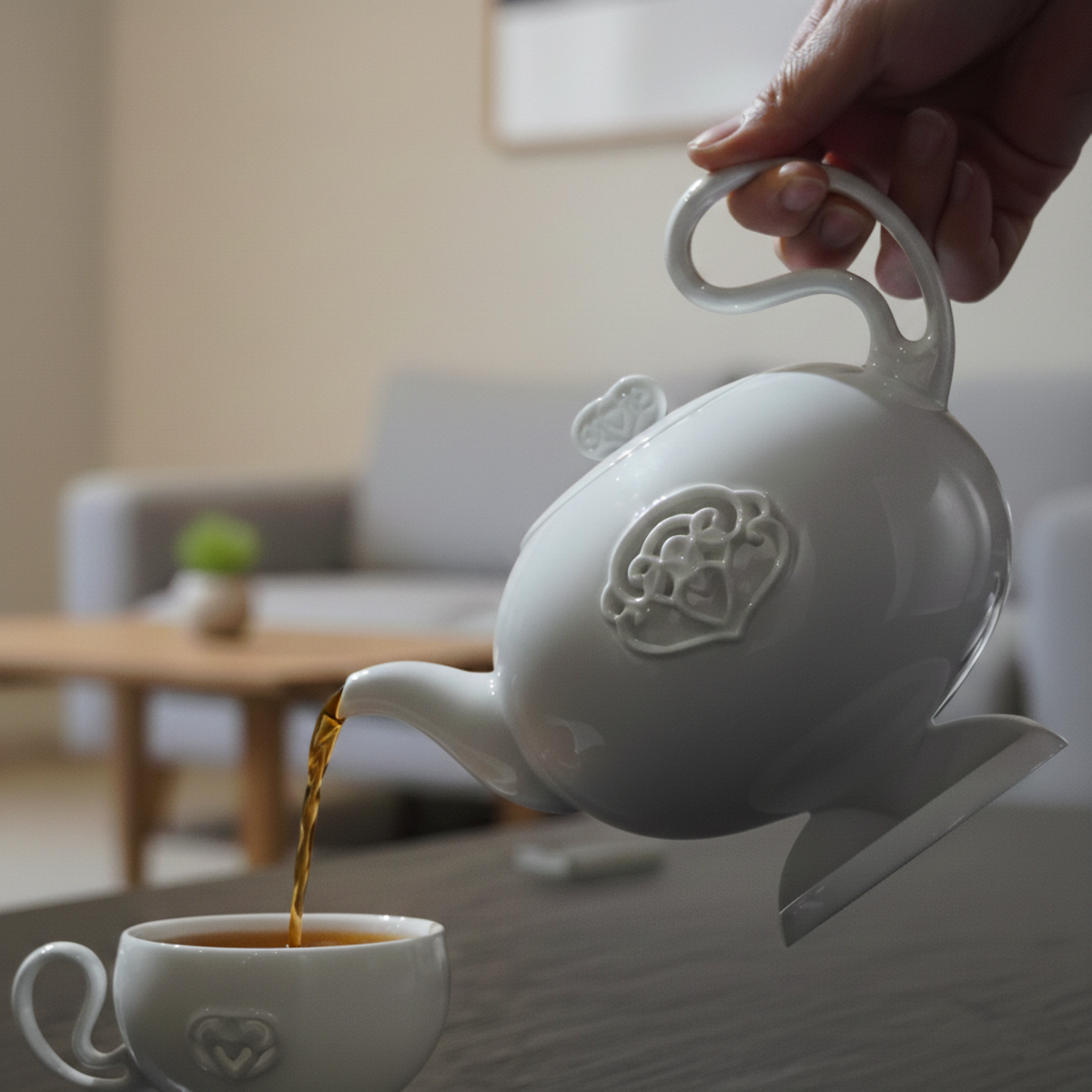 手提〈春暖花開〉茶壺斟茶