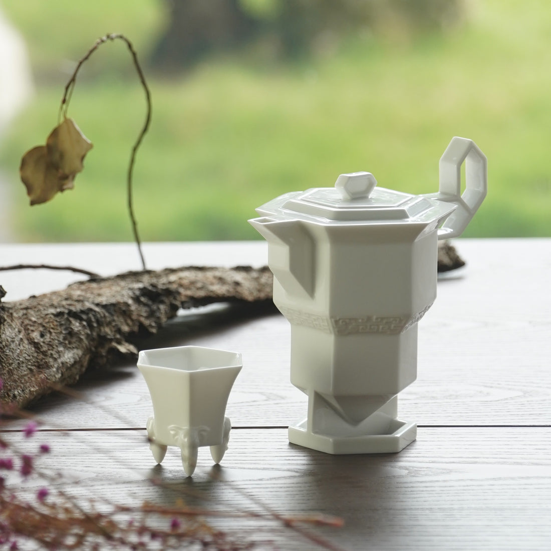 冬昇長春 四季豐登 冬季茶具作品 手把以窗花為靈感精緻底座縷空 造形壺 茶具組 造形杯