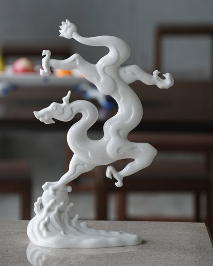 八方新氣 龍 瓷偶 勝券在握 瓷器 擺飾 印璽 印章 白瓷 禮物 彩繪