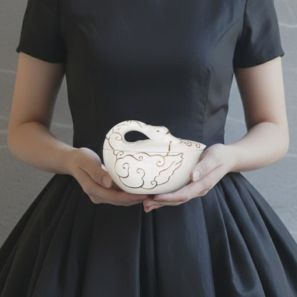 珍愛 飾品盒 八方新氣 瓷盒 天鵝 金色 白瓷盒