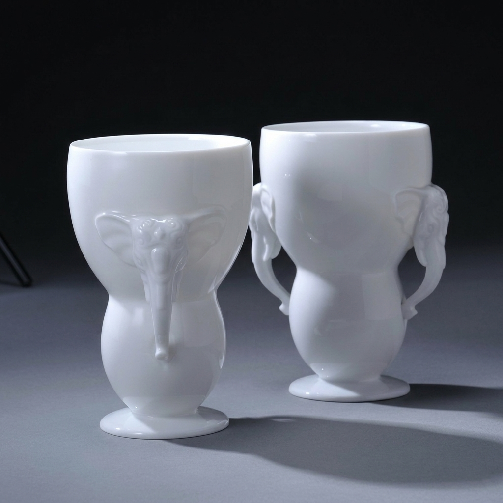 八方新氣 瓷器 送禮 大象 對杯 杯子 白色 居家生活 把手杯