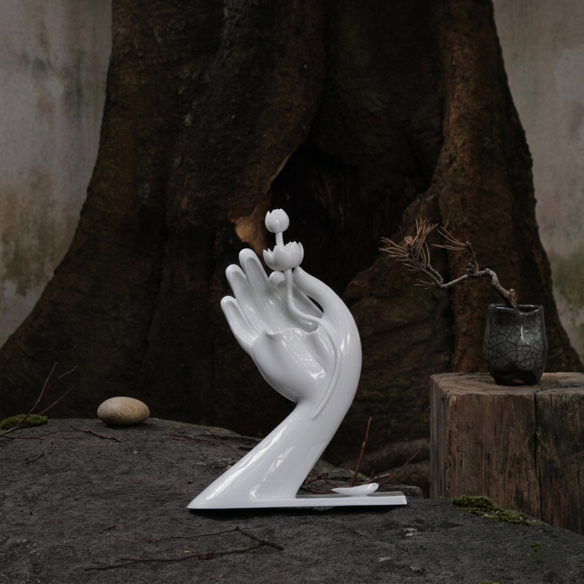 大慈飄香白瓷佛手拈蓮背面情境・長輩禮物典藏擺件・八方新氣 NewChi Porcelain