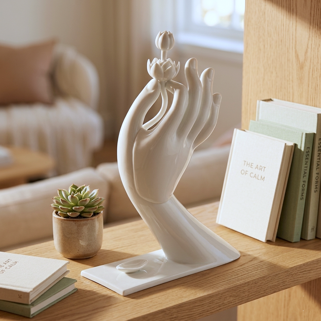 大慈飄香 白瓷花器 正面室內情境 佛手拈蓮 禪意擺飾 八方新氣 NewChi Porcelai 限量