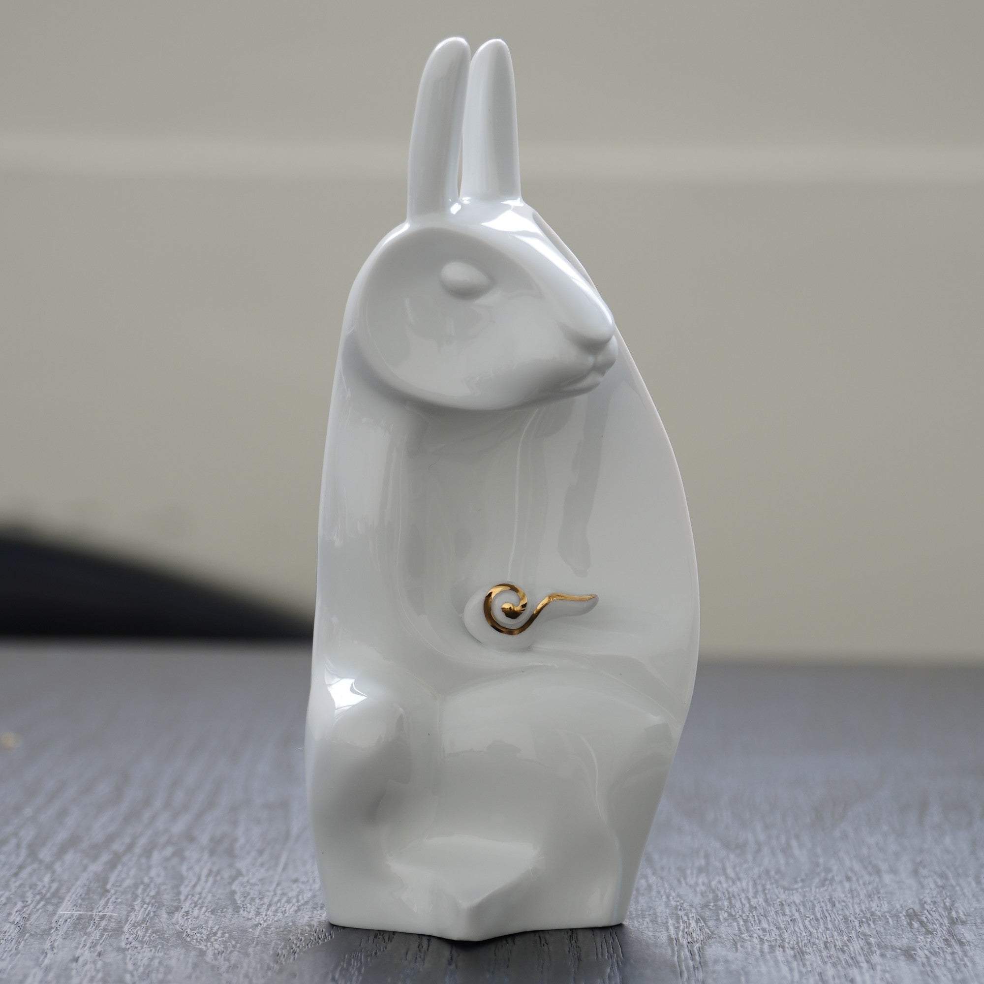 手工 白瓷 兔子與祥雲擺件 生肖 居家擺飾