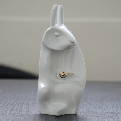 手工 白瓷 兔子與祥雲擺件 生肖 居家擺飾
