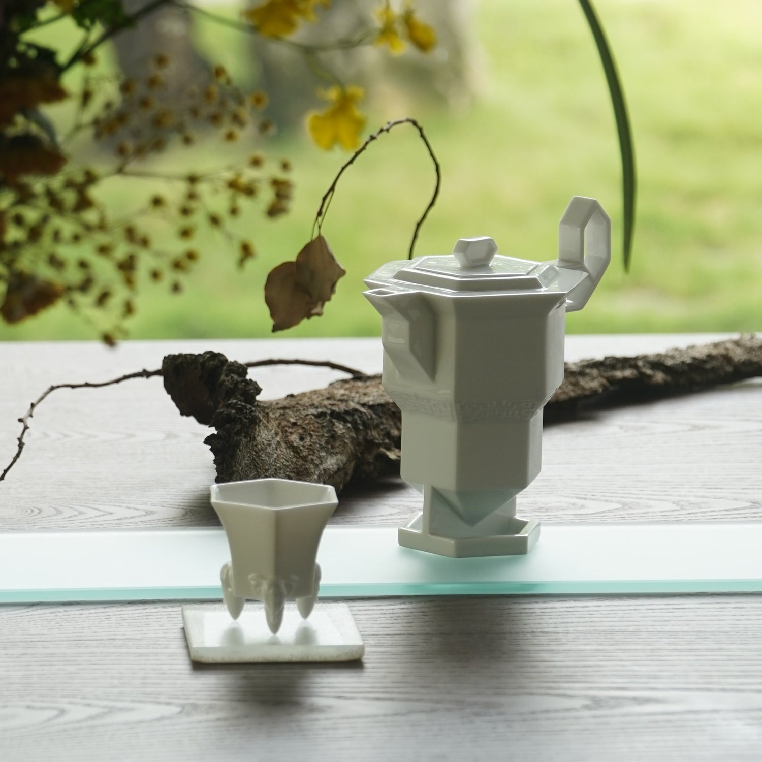 冬昇長春 四季豐登 冬季茶具作品 手把以窗花為靈感精緻底座縷空 造形壺 茶具組 造形杯