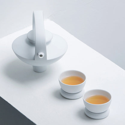 日出望月白霧茶壺與茶杯組｜霧面白瓷現代東方茶器