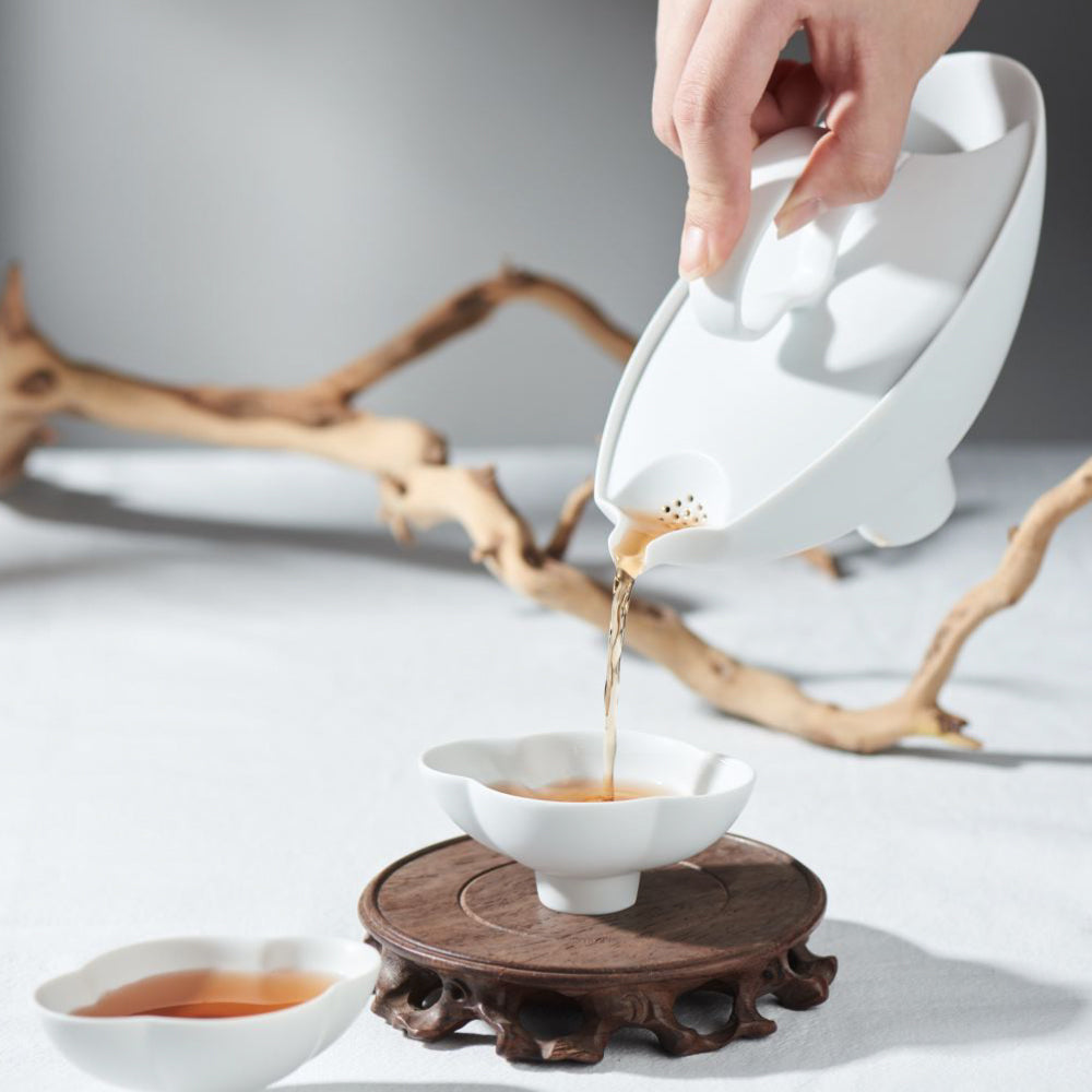 行雲白瓷茶壺沖泡茶湯｜開放式壺口設計展現茶香流動