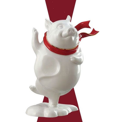 八方新氣 生肖豬 喜躍 瓷偶 瓷器 擺飾 白瓷 禮物 紅色圍巾