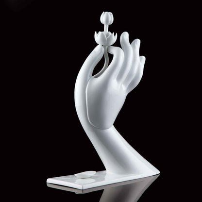 大慈飄香白瓷佛手拈蓮深色背景・限量222件典藏擺件・八方新氣 NewChi Porcelain